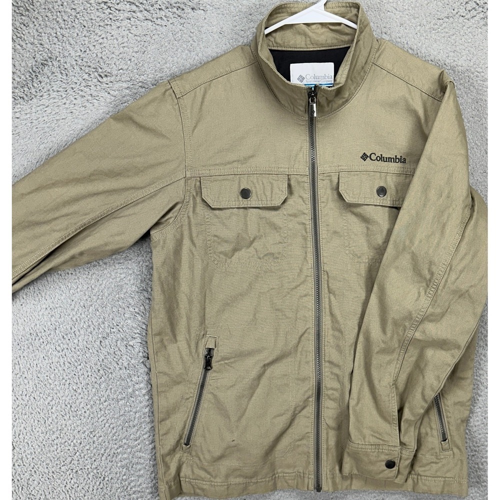 Columbia Mens Tough Country Jacket Medium Tan First Ascent Full Zip Flap Pockets